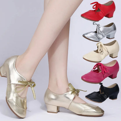 Solid Color Comfortable Breathable Dance Shoes Low Heels Soft Soles Fashionable Adjustable Women's Dance Shoes 2025 New
