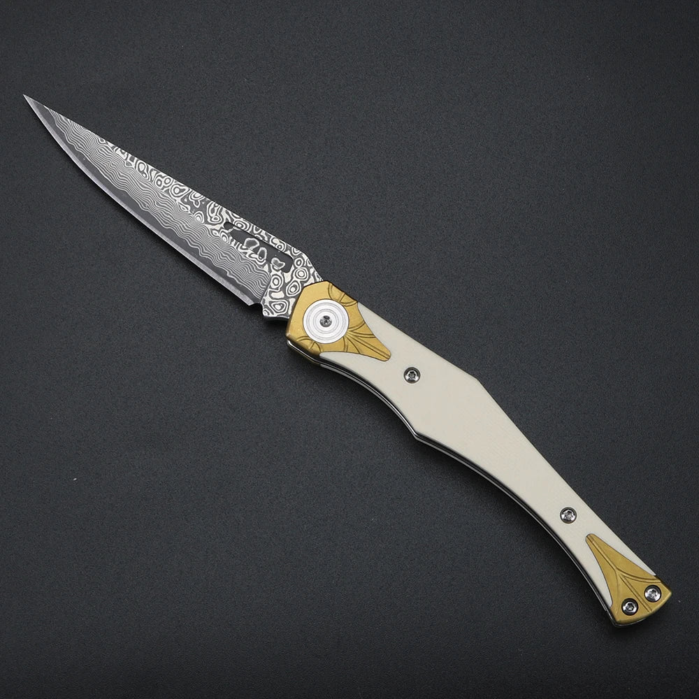 Folding knife, Damascus steel, portable, G10 handle, outdoor multi-functional pocket knife, high hardness knife