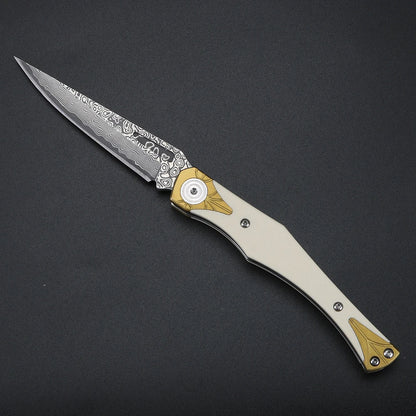 Folding knife, Damascus steel, portable, G10 handle, outdoor multi-functional pocket knife, high hardness knife