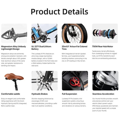 US Stock Fashion Commuter Electric Bike Foldable With APP Adult Woman Youth Cool 750w Powerful Electric Bicycle Double Battery