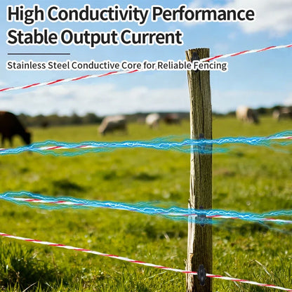 200M Heavy Duty Electric Fence Polywire,High Conductivity Steel Wire Rope for Farm,Horse, Cattle and Garden Fencing