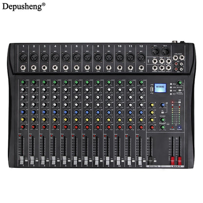 Audio Mixer 6/8/12 Channels Professional DJ mixer LR microphone/line input, AUX,FX processor MP3, headphones, +48V Phantom