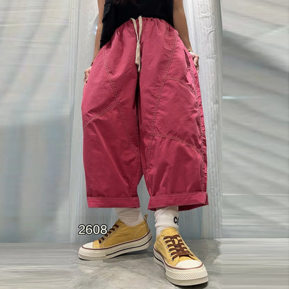 Patchwork Denim Washed Cotton Casual Pants Women Plus Size Loose Cropped Pants 2026 Spring Summer Denim Jeans JLJ522