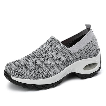 Breathable Mesh Slip-On Sports Shoes Comfortable Thick Bottom Heightening Walking Shoes for Women Casual round Toe Rubber Sole