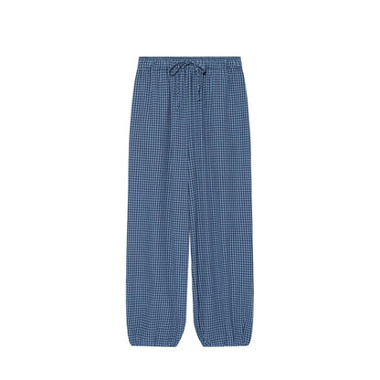 Women's Long Pants 2026 Summer New Style Red Plaid Drawstring Lantern Pants Long Pants Beach Vacation Casual Fashion