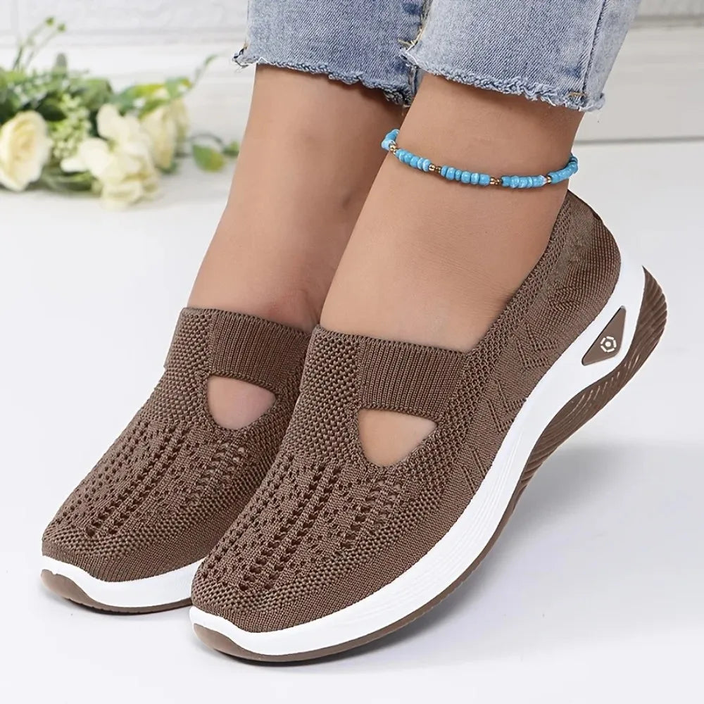 Womens Modern Casual Slip On Sneakers Breathable Knit Upper Lightweight PVC Sole Comfortable Cushioning Shock Absorption Insoles