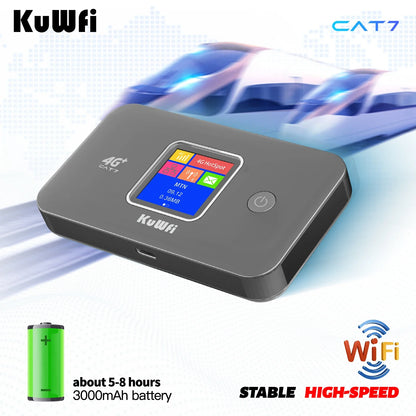 KuWfi MF801 Portable WiFi for Travel | High-Speed Internet|Long-Lasting 3000mAh Battery, Compact & Secure Mifi Router for Use