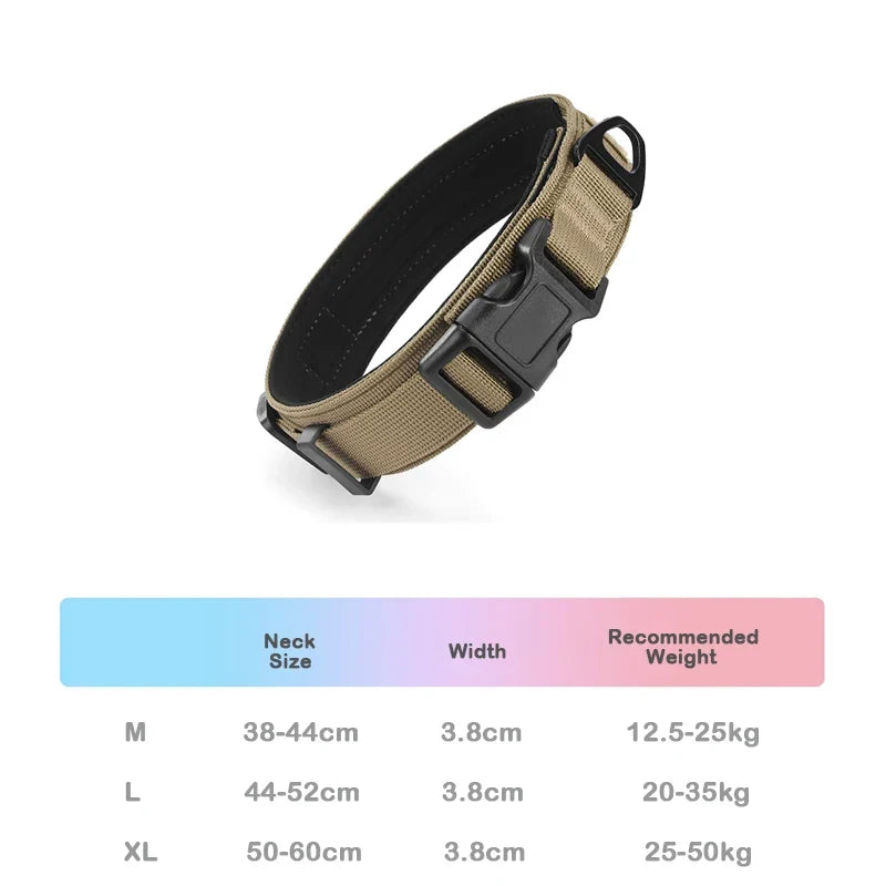 Tactical Dog Collar Adjustable Military Training Nylon Dog Collar with Control Handle and Heavy Metal Buckle for Large Pets