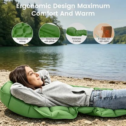 Sleeping Pad for Camping with Pillow, Ultralight Air Mattress for Camping, Built-in Pump, Self Inflating Sleeping Mat Camping