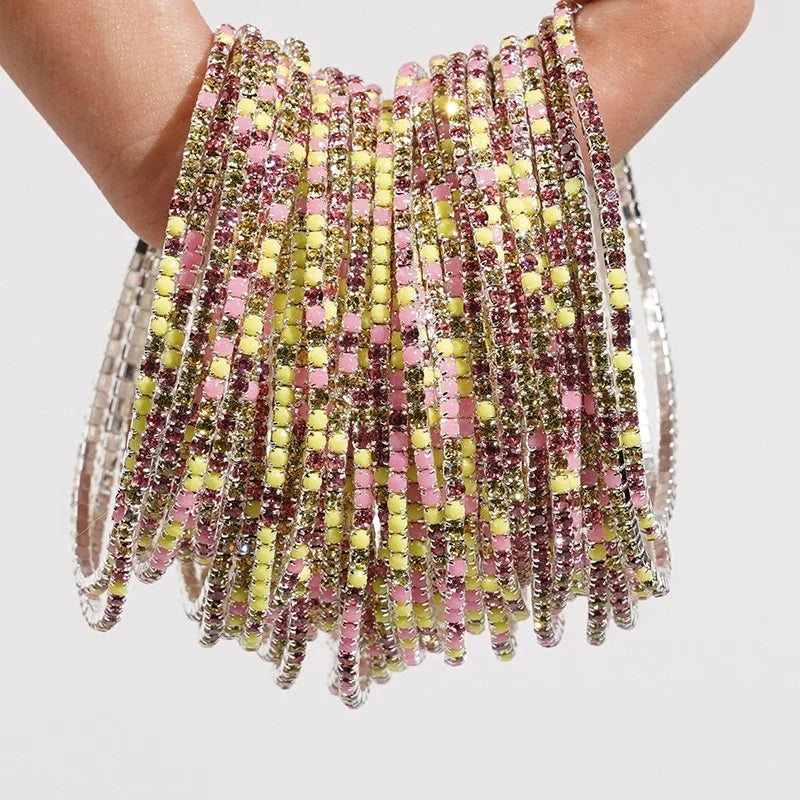 5pcs Fashion Colorful Acrylic Crystal Rhinestone Elastic Bracelet For Women Stretch Wristband Wedding Bracelets Daily Jewelry