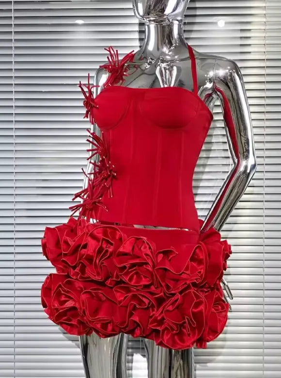 VC Chic Halter Sleeveless Style Corset Mini Dress with Unique Embellishments for a Special Night Out Evening Gown