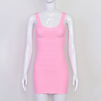 BEAUKEY New Trendy Pink Ginger Bandage Mini Party Dress Women Quality Sexy Bustier Backless Bodycon Dress Club Birthday Dress