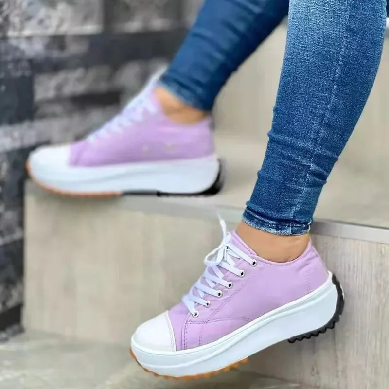 Women's New Casual Single Shoes for Women 2024 Autumn Summer Round Head Canvas Solid Color Low Top Large Size Women's Shoes