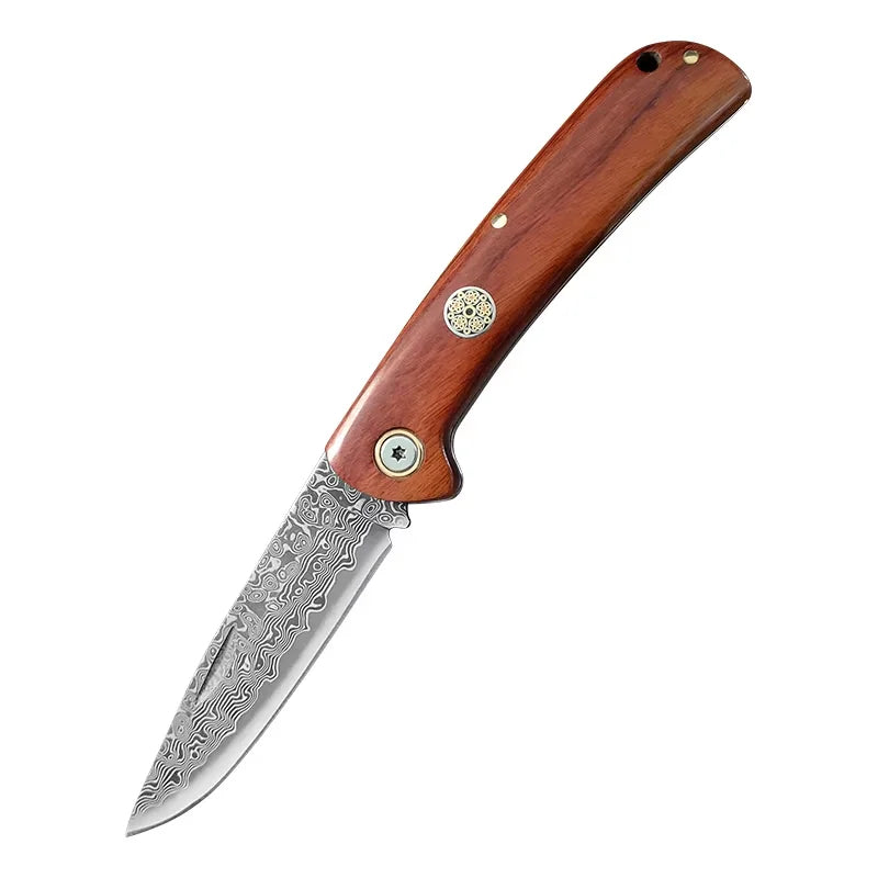 Super Sharp Damascus VG10 Steel Pocket Knife Folding Blade Wooden Handle Kitchen Fruit Meat Vegetable Cutting Knife Holiday Gift