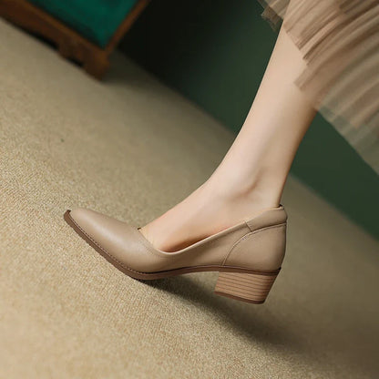 2026 New Spring Women Pumps Shallow Genuine Leather Med Heels Pointed Toe Summer Women Shoes Lady Shoes Leather Shoes