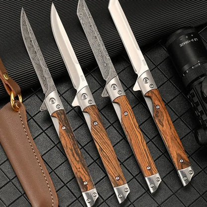 Multi-functional outdoor folding knife, high-hardness Damascus steel folding knife, portable fruit knife