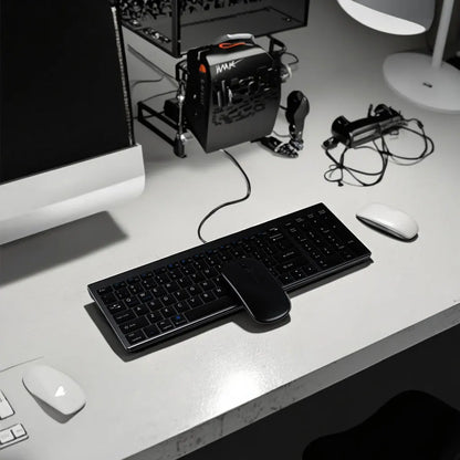 Keyboard and Mouse Set Wireless 2.4GHz Ultra-Slim Business-Style USB For Office Use Rechargeable and Waterproof PC Laptops