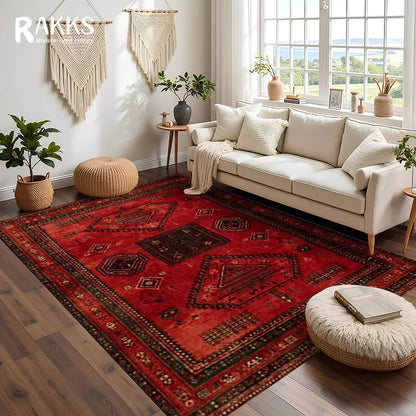RAKKS Retro Red Persian Carpet / Turkish Area Rug Non-slip Living Room Decor Sofa Rug Bedroom Bedside Rug Kitchen Floor Mat