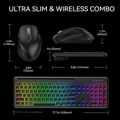 Ergonomic Backlit Keyboard Mouse Combo with Phone Holder 2.4G Wireless Rechargeable Keyboard Mouse Set for Win XP/7/8/10/11