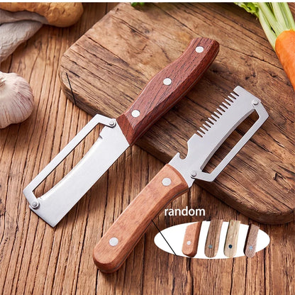 Stainless Steel Vegetable Peeler with Wooden Handle 3-in-1 Fruit Potato Peeler with Bottle Opener Kitchen Peeling Cooking Tools