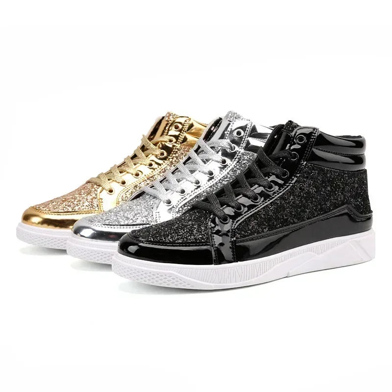 men's Gold Sequins Platform boots Autumn Fashion Casual Sports Shoes Thick Bottom Vulcanized Shoes man Flats Heels Shoes