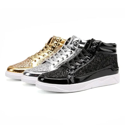 men's Gold Sequins Platform boots Autumn Fashion Casual Sports Shoes Thick Bottom Vulcanized Shoes man Flats Heels Shoes