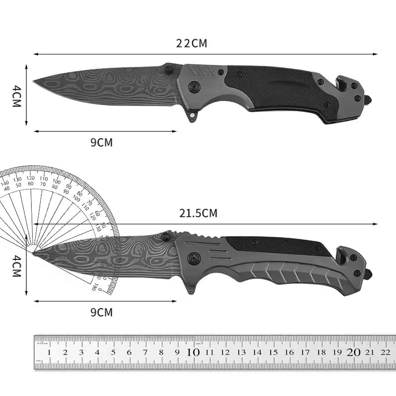 Foldable Knife Stainless Steel Outdoor Function Knife Portable Fruit Knife Multipurpose Camping Folding Damascene Pattern Knife