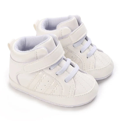 Baby Learning Walk Shoes, Striped PU Sports Shoes for Infants 0-18M, Soft Sole Lightweight Casual Footwear