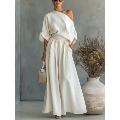 2026 Spring/Summer Korean Casual Pleated Half-Sleeve Shirt Wide-Leg Pants Two-Piece Set For Commuting And Comfortable Leisure