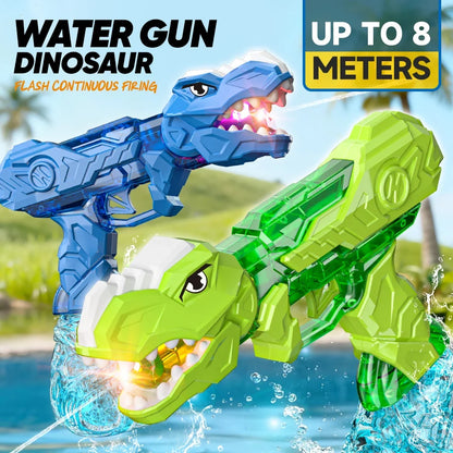 Electric Dinosaur Water Gun With LED Light Up Continuous Shooting Up to 8M Range Summer Pool Beach Toy for Kids Boys Girls