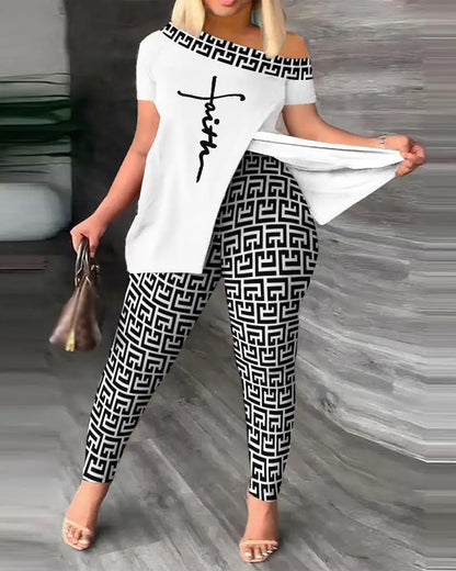 Spring Summer Printing Fashion New Suit 2-piece set Women