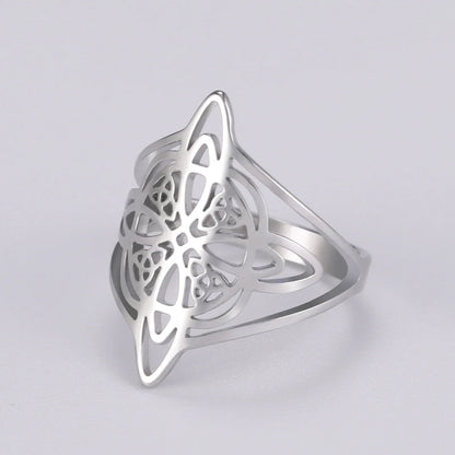 LIKGREAT Witch Knot Ring for Women Men Hollow Stainless Steel Finger Rings Celtic Vintage Amulet Protection Couple Jewelry Gifts