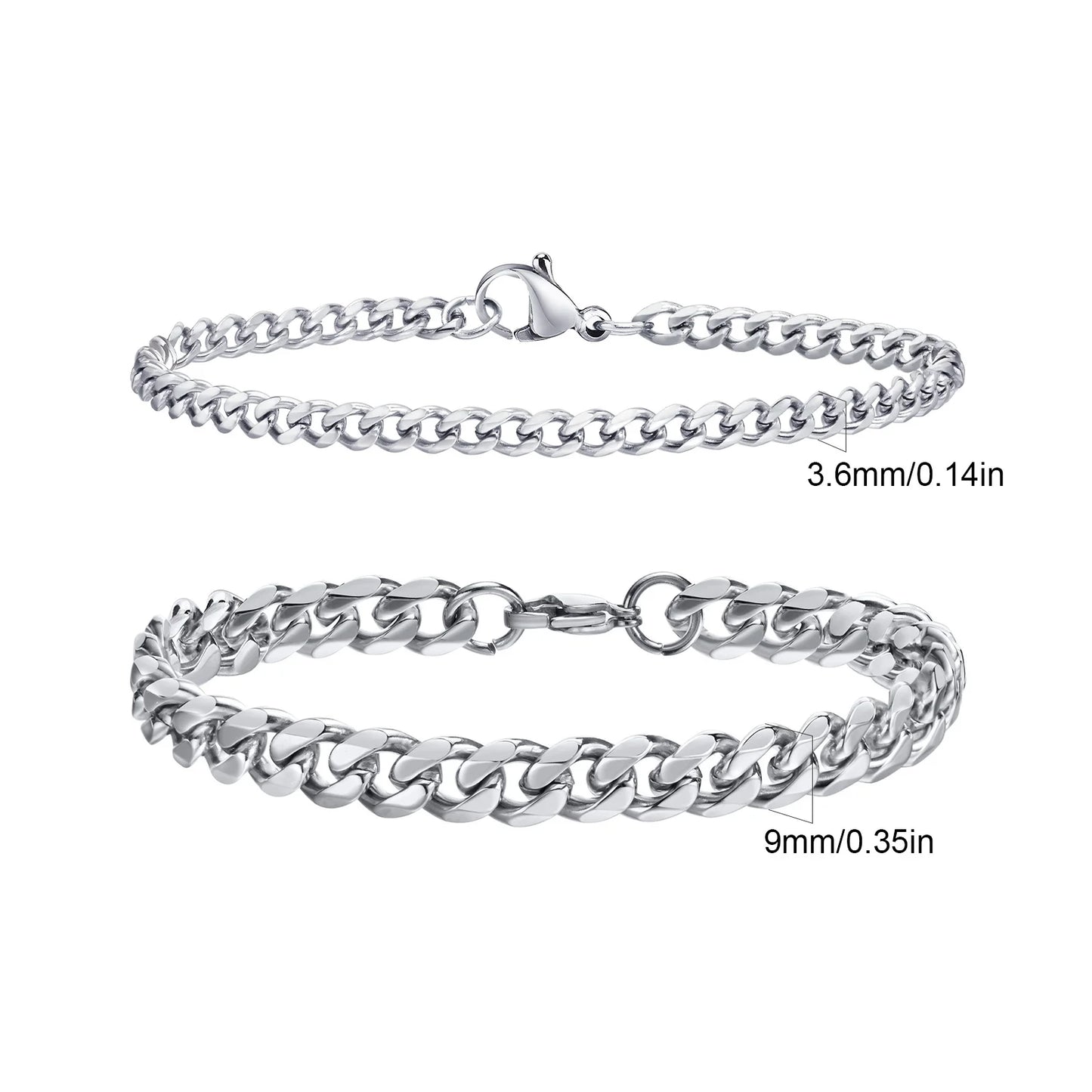 2pcs Men's Chain Bracelets,Stainless Steel Silver Gold Black Color Twist Rope Chain Wristband,Trendy Cuban Link Chains Gift