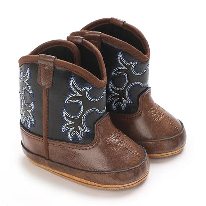 Western Cowboy Princess Baby Boots 0-18M Infant Pre-Walker Shoes Soft Sole Embroidered Footwear for Newborn Girls