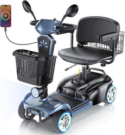 4-Wheel Electric Scooter with Dual Baskets, 350W Motor, Rotating Seat, USB Port,300Lbs, Customized