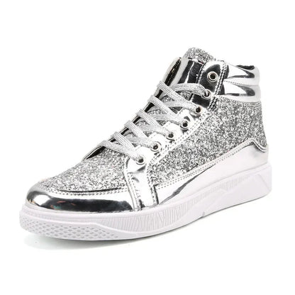 men's Gold Sequins Platform boots Autumn Fashion Casual Sports Shoes Thick Bottom Vulcanized Shoes man Flats Heels Shoes