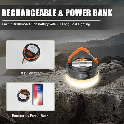 High Power Camping Lantern Tents Lamp USB Rechargeable Portable Camping Lights Outdoor Hiking Night Hanging Lamp
