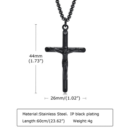 Stainless Steel Cross Necklace Catholicism Jesus Pendant Gold Color Collar Church Prayer Faith Jewelry for Men Women Gift