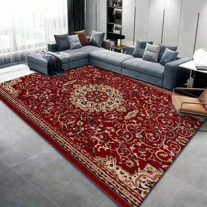 Red Persian Carpet Floor Mat Flannel Rugs Cozy Plush Thickened Soft Warm Winter Floor Mat Non Slip Living Room Home Indoor Use