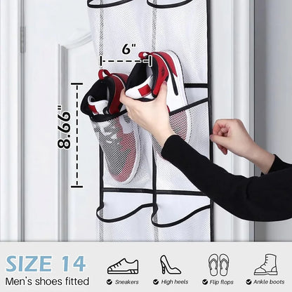 12 Pockets Over the Door Shoe Organizer Large Mesh Pockets with 2