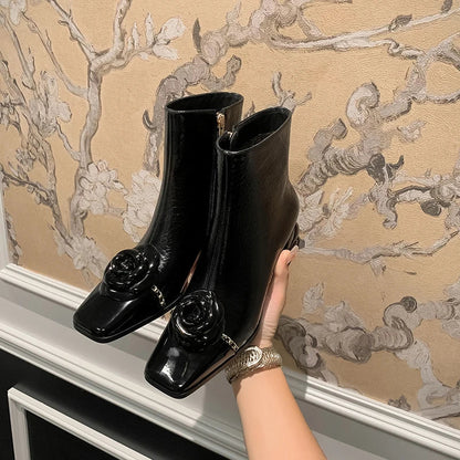 2026 NEW Autumn/Winter Women Boots Square Toe high Heel Shoes Split Leather Women Shoes Elegant Ankle Boots Zip Modern Boots