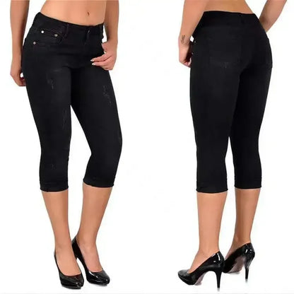 2026 Summer Women's Skinny Denim Pants Mid Waist Stretch Capri Pants Knee Length Trousers Fashion New Ladies Pencil Pants Jeans