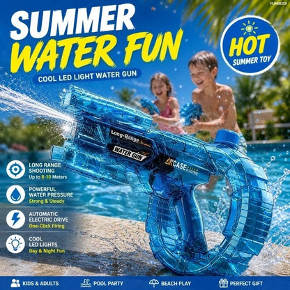 Electric Water Gun Automatic Water Blaster with LED Lights High Pressure Long Range Summer Beach Pool Outdoor Toy for Kids Adult