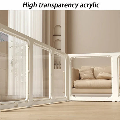 Indoor Playpen Dog Fence Cage with Gate Big Portable Dog Fences Acrylic Transparent Panel Pet Fences Household Puppy Supplies