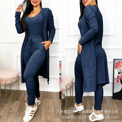 2026 Jumpsuit & Coat Set Autumn Women Drawstring Pocket Pants Sets One Piece Y2k Long Jumpsuit High Waist Coats Two Piece Sets