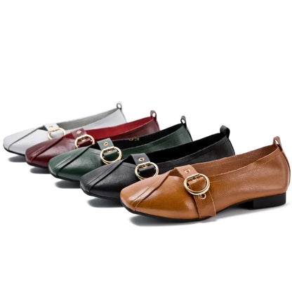 AIYUQI Women Shoes Fashion 2026 New Genuine Leather Ladies Flat Shoes Comfortable Square Buckle Large Size 414243 Shoes Women