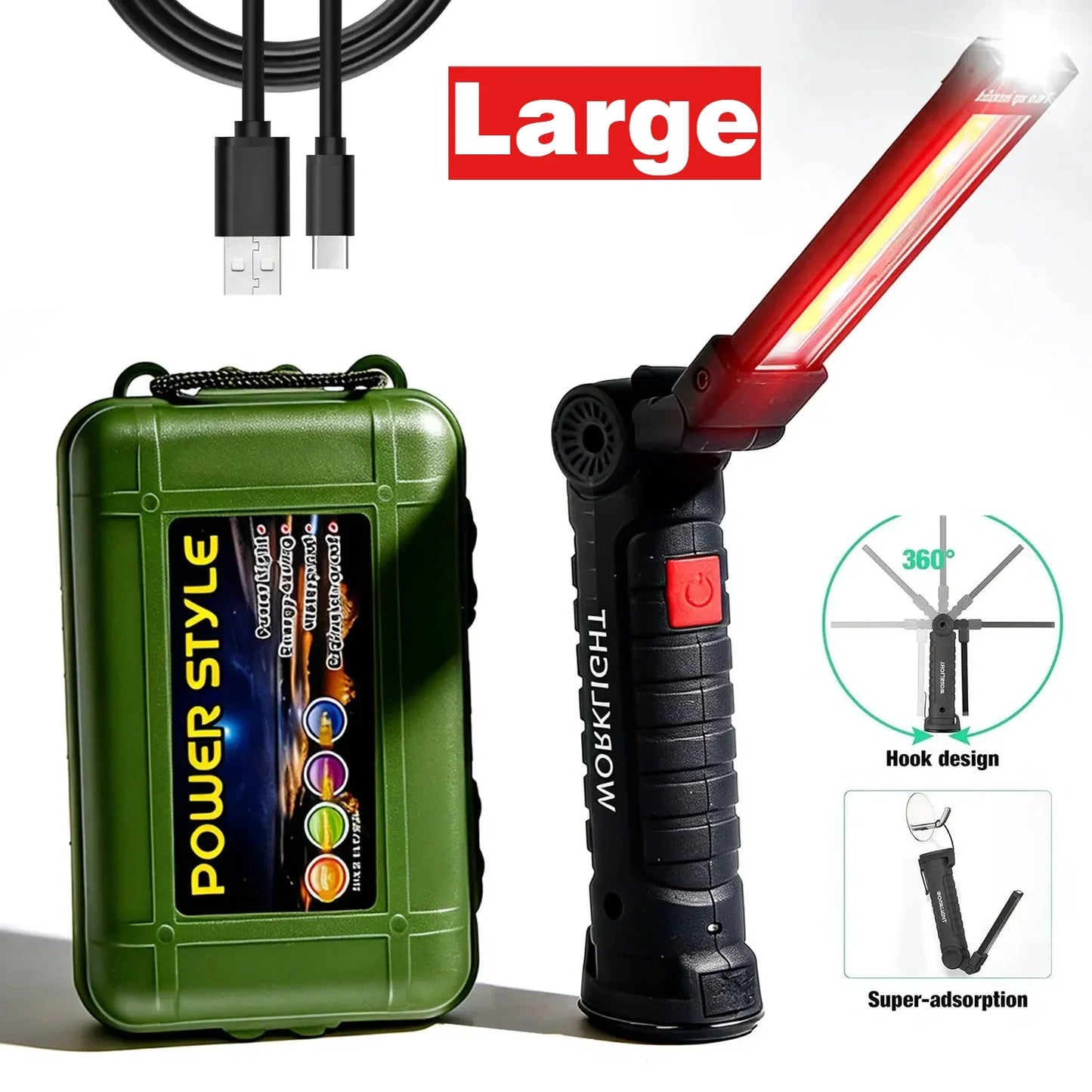 360° Rotating LED Work Light Sets 5 Modes USB Rechargeable Magnetic Base Hanging Hook Waterproof for Garage Auto Repair Camping