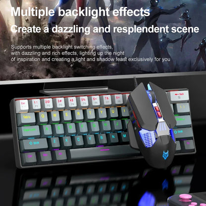 Mechanical keyboard and mouse set, 60% Portable Mini Wired Keyboard and Mouse combos, 61 Keys Phantom RGB keyboard and mouse kit