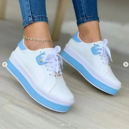 Women's Casual Platform Sneakers Lace Up Thick Sole Walking Shoes Fashion Chunky Trainers Round Toe Comfort Everyday Footwear