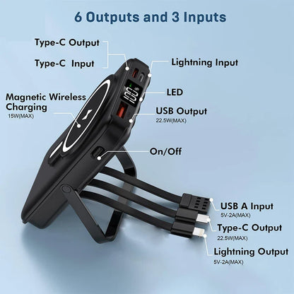 10000mAh Magnetic Wireless Portable Power Bank, 22.5W Fast Charging For All Smartphones, Mobile Power Supply With Back Clip & Foldable Stand Desktop Charger